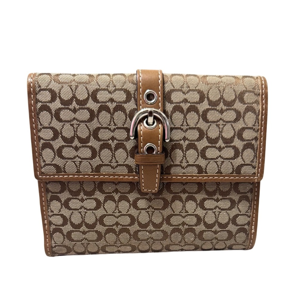 Coach‎ Signature Soho Mini Wallet Women OS Khaki Good Vintage Y2K Buckle Bifold